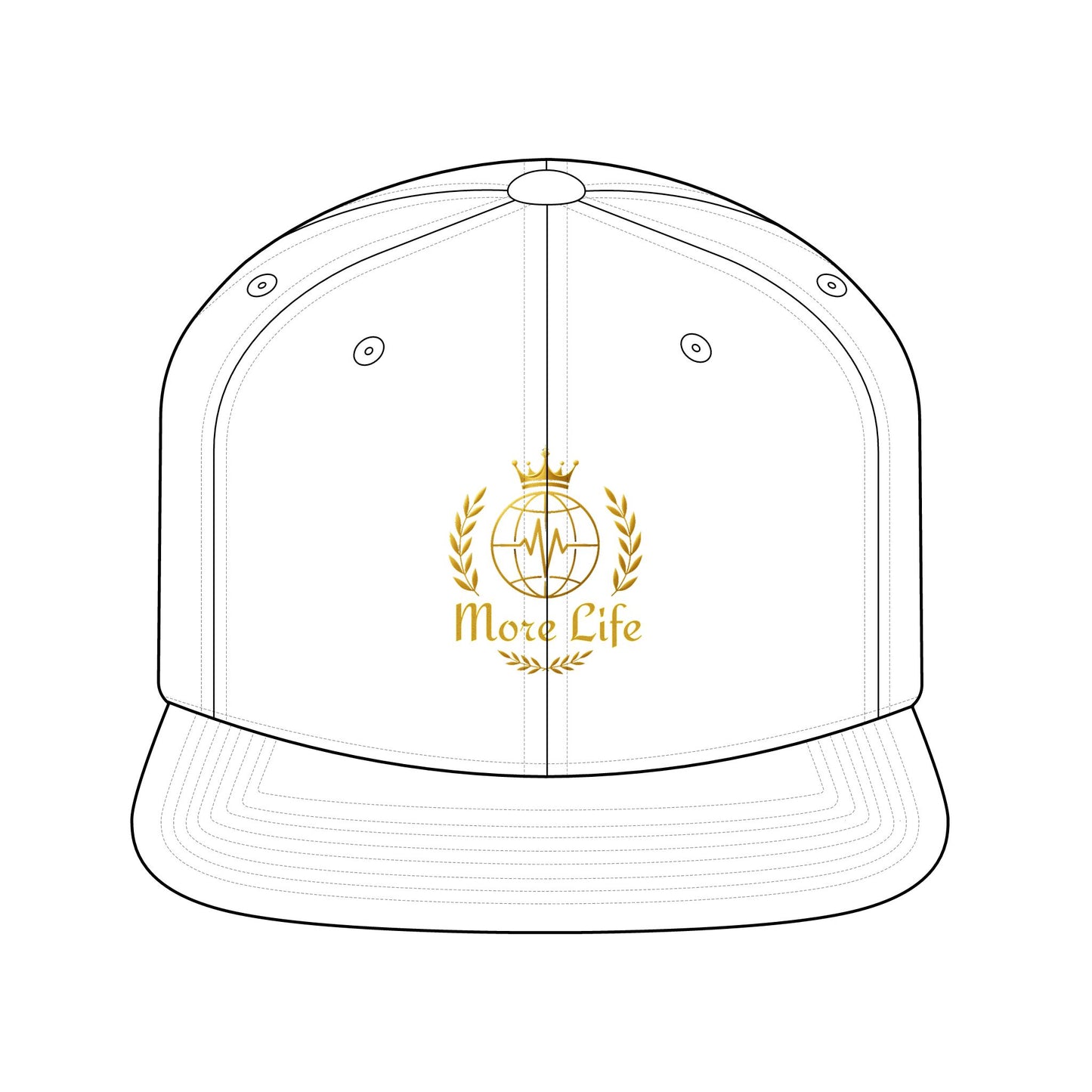 More Life Snapback Hat — Gold Crest Logo Flat-Brim Cap