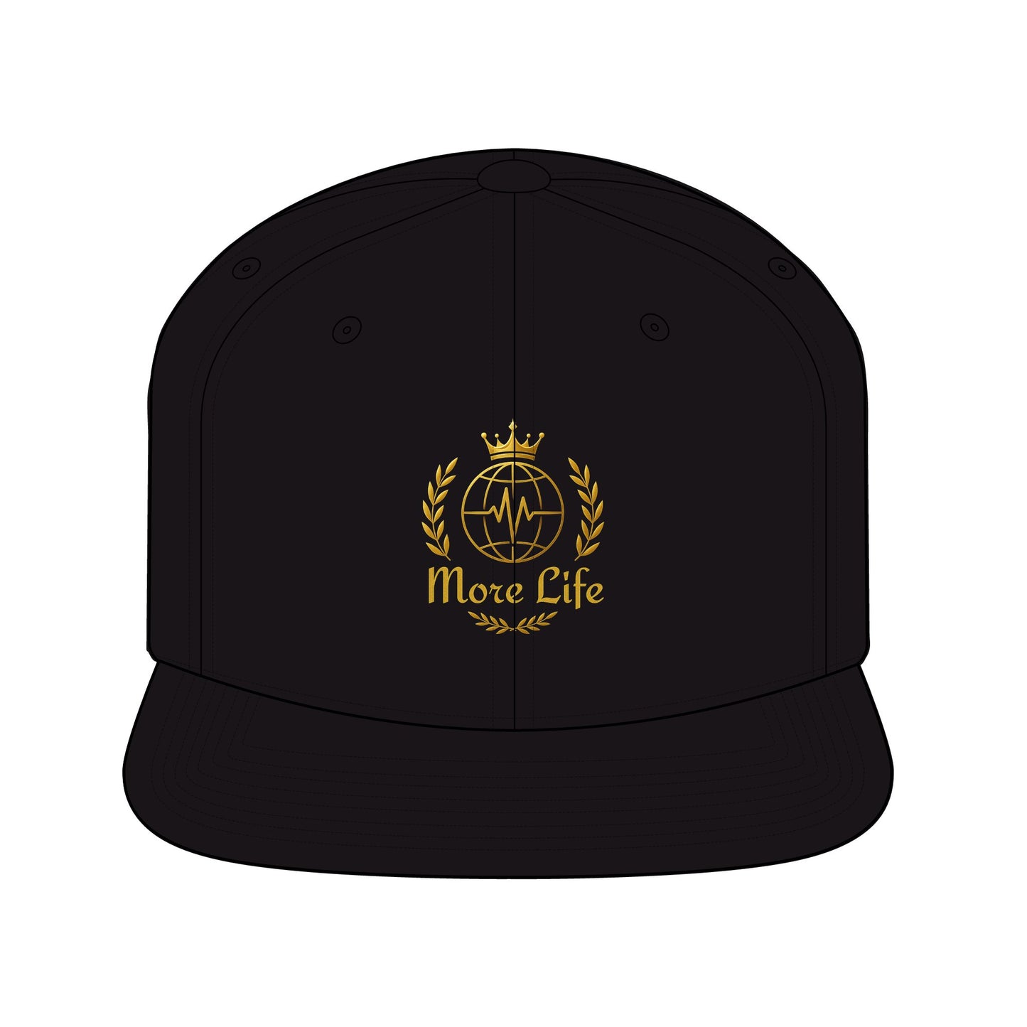 More Life Snapback Hat — Gold Crest Logo Flat-Brim Cap