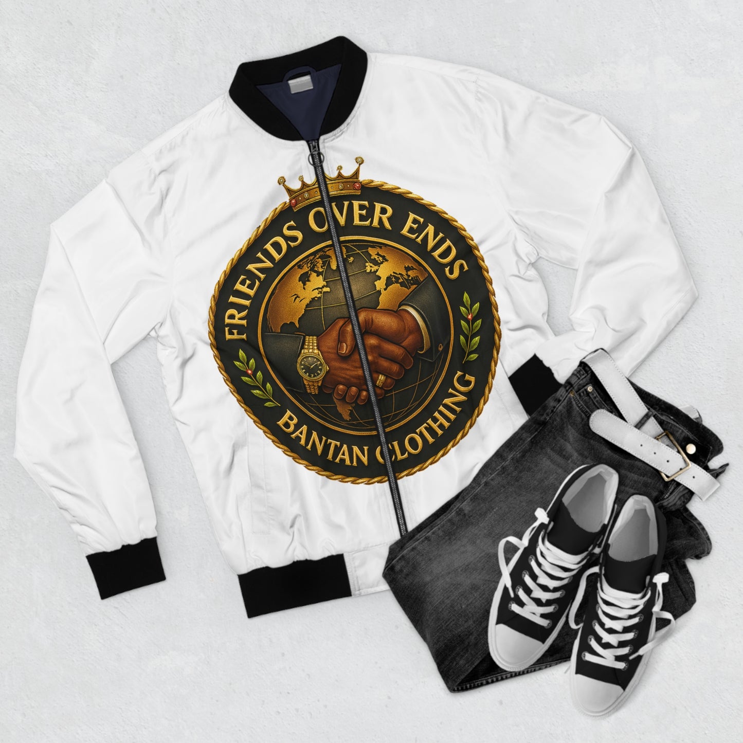 Bomber Jacket — "Friends Over Ends" Vintage Fist Emblem