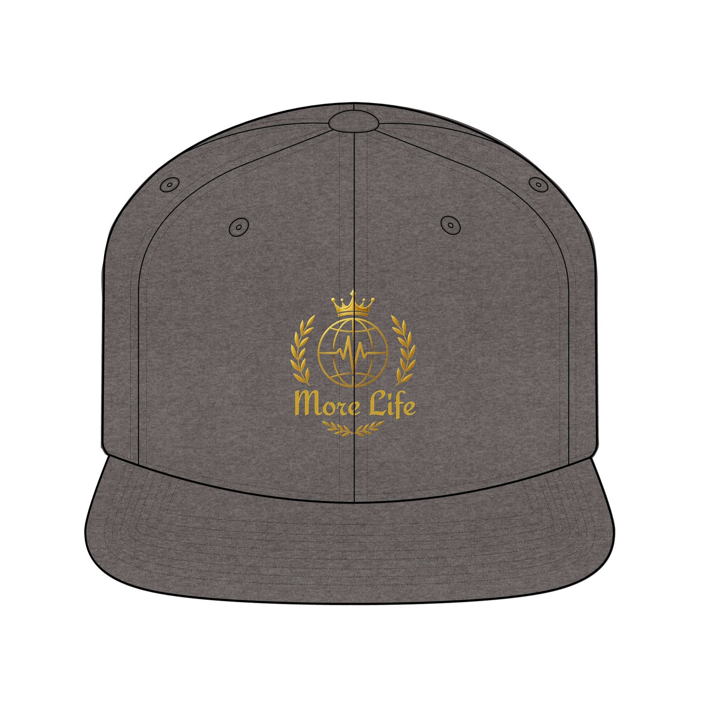 More Life Snapback Hat — Gold Crest Logo Flat-Brim Cap